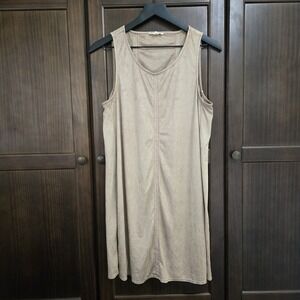 Hem & Thread Faux Suede‎ Sheath Dress Pleated Festival Hippie 70s Y2K Tan Large